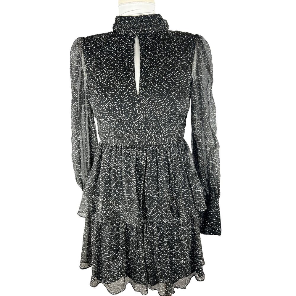 Caballero Black Silk Polka Dot Tiered Mini Dress Size XS